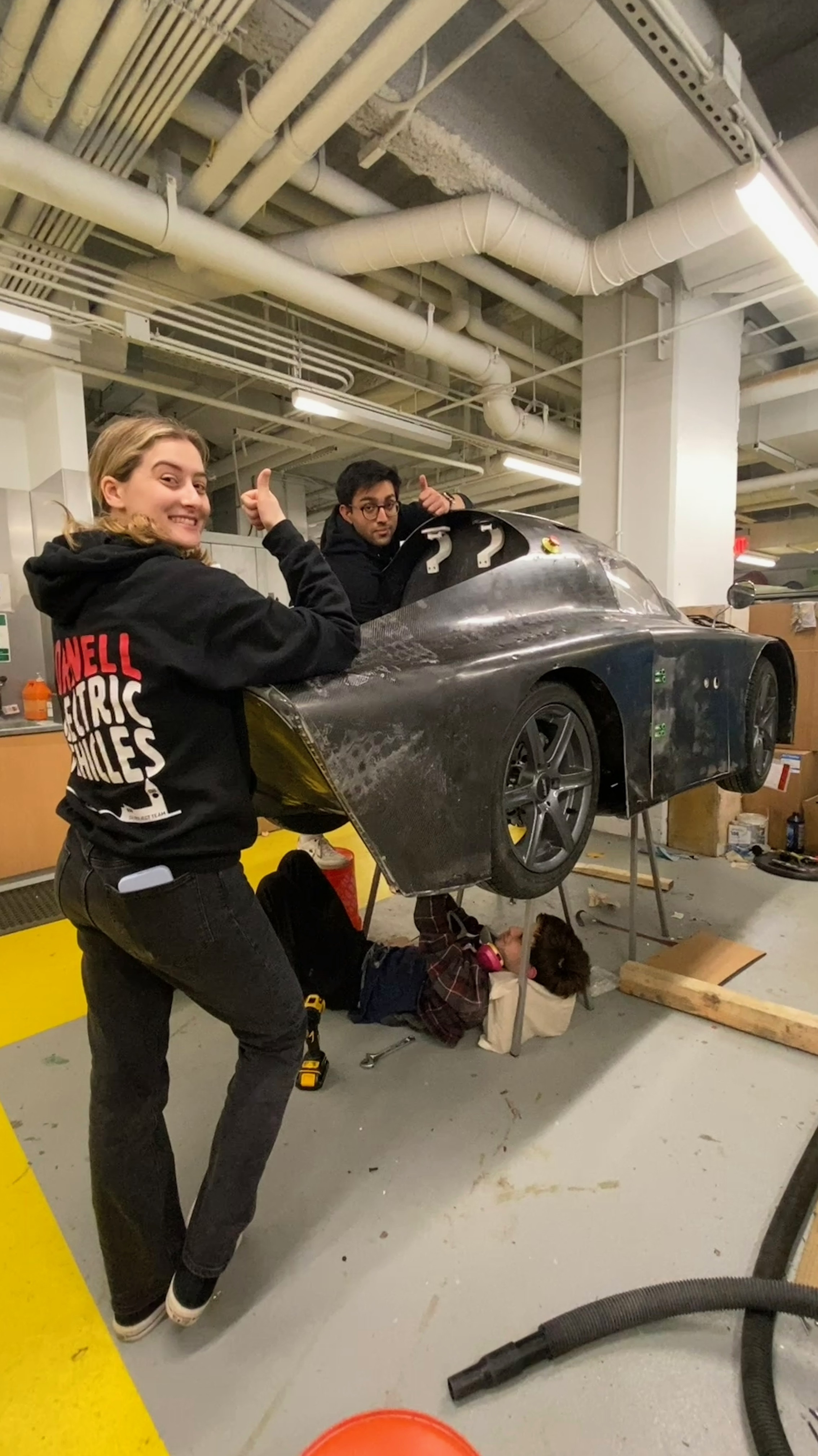 Cornell Electric Vehicles team building the racecar