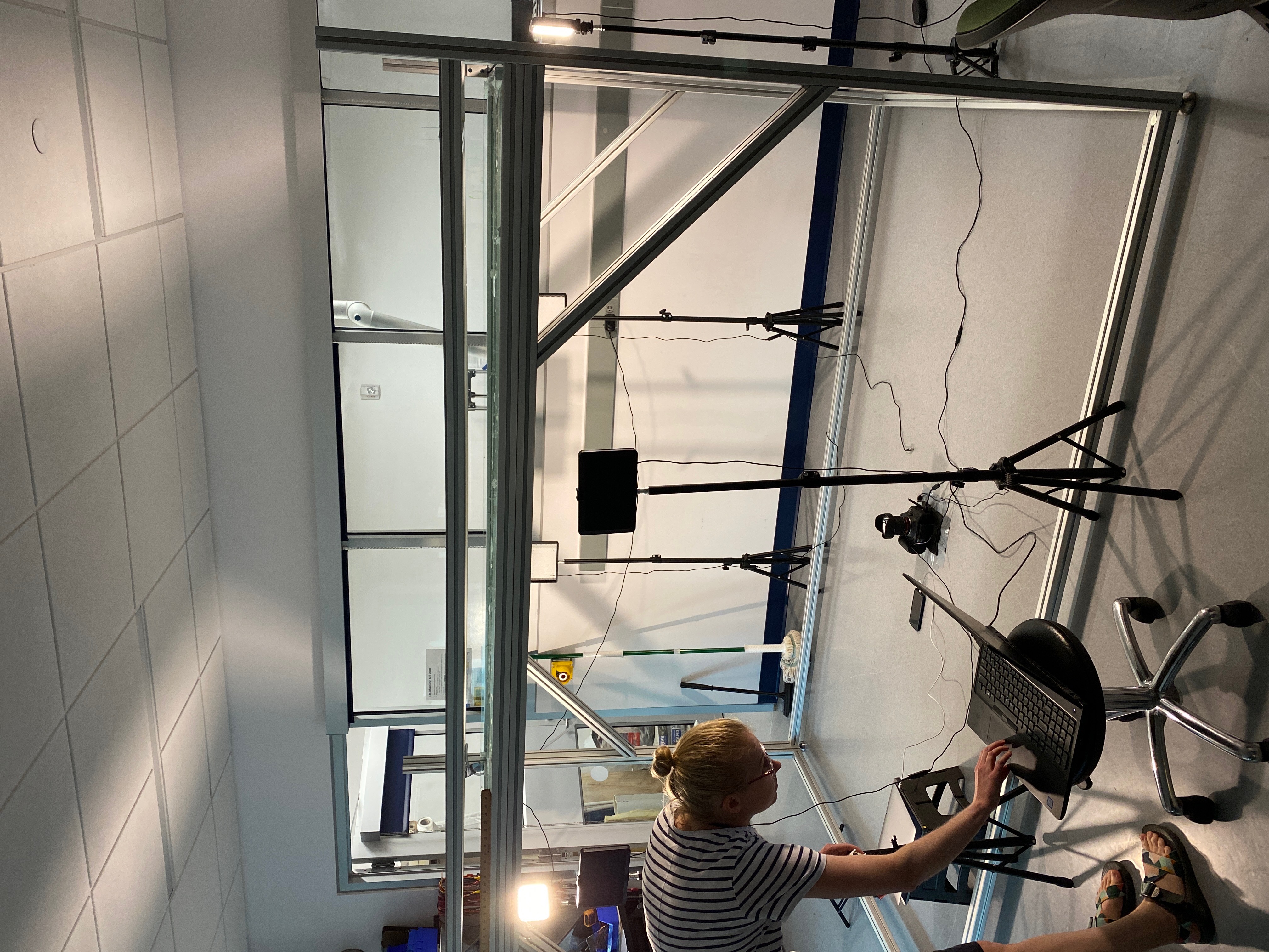 Stigmergic Swarms experiment rig with overhead camera and pool